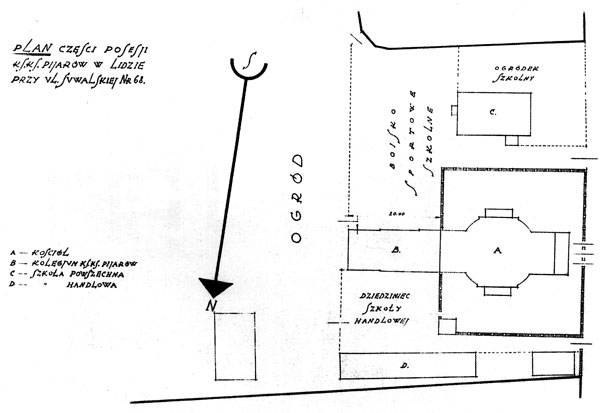 Kościół, klasztor i szkoła Pijarów. Plan sytuacyjny, 1929 r. 